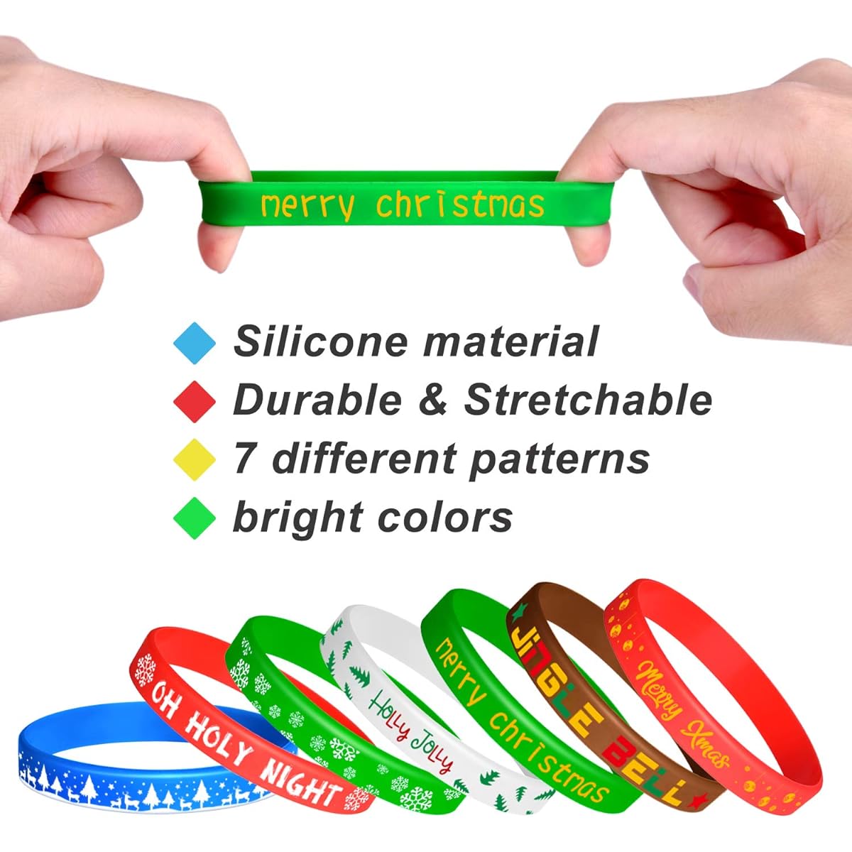 FEPITO 70pcs Christmas Silicone Wristbands Rubber Band Bracelets Christmas Party Decoration Supplies 7 Merry Christmas Styles