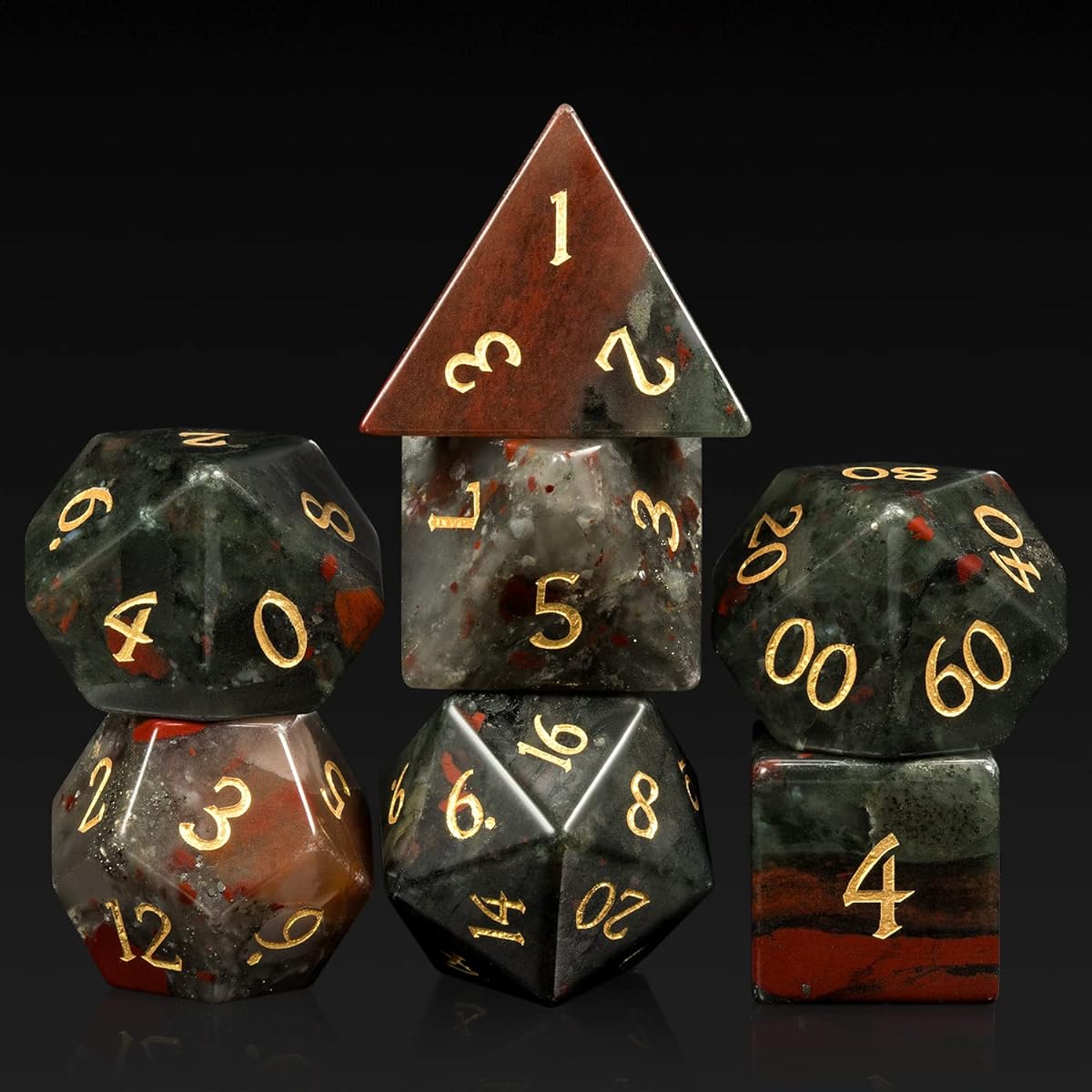 Bloodstone DND Dice Set DNDND Natural Stone D&D Dice with Giant Gift Case for Dungeons and Dragons Tabletop Games (Bloodstone)