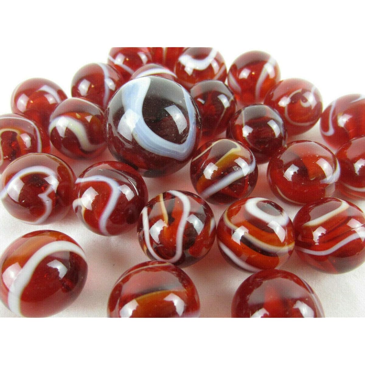 Big Game Toys~ Glass Marbles Rooster Translucent Red/White Swirl Classic Style Game Pack (24 Players 1 Shooter) Decoration/Vase Filler/Aquarium 25 Pieces