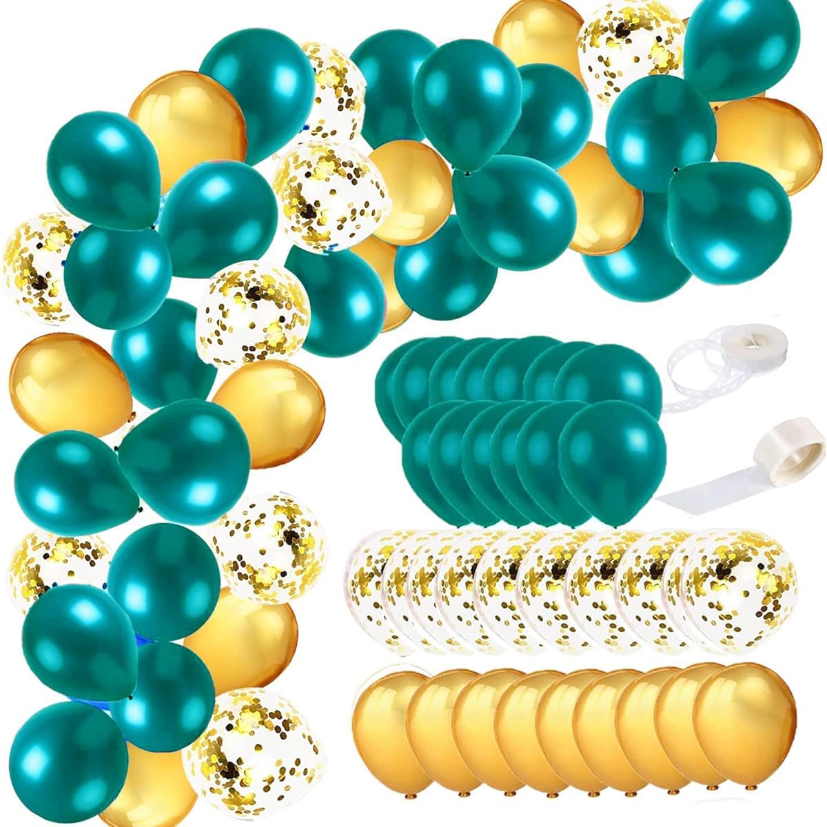 Teal Gold Balloon Arch, Teal Gold Birthday Decorations for Women, 45pcs Teal Gold Bridal Shower Decorations/Teal Gold Wedding Decorations/Teal Gold Balloon Garland