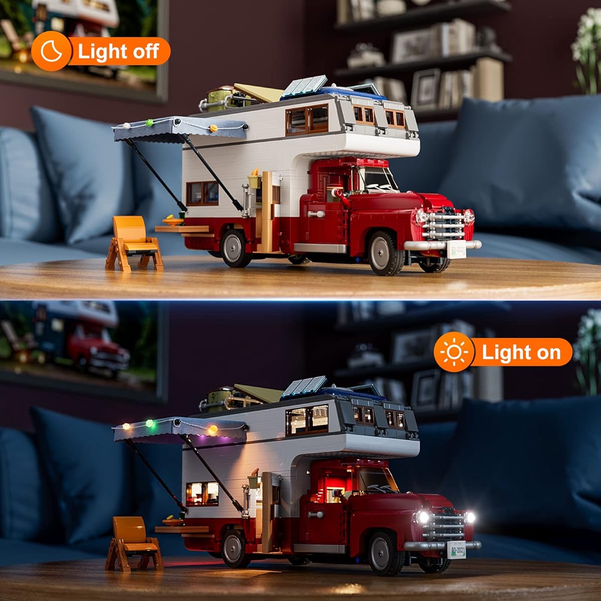 FUNWHOLE Lighted Camper Van Building Set - Camper Construction Building Bricks Set with LED Lighting Kit, 1741 Pieces for Teens and Adults