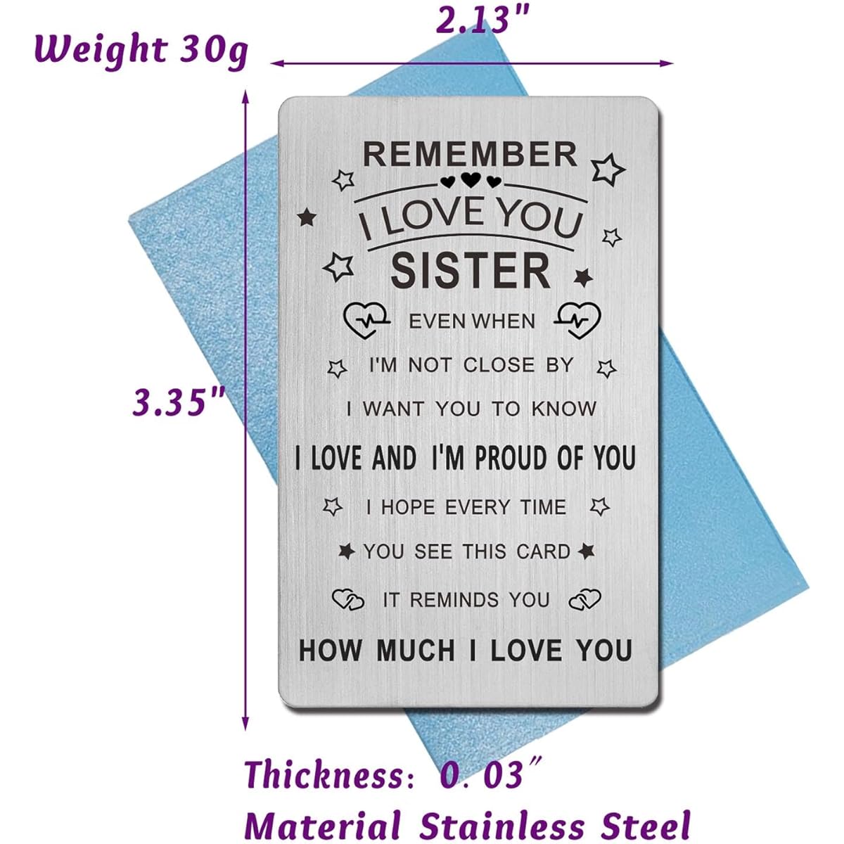 EE&YU Sister Gifts from Sister, Sister Birthday Gifts for Women, My Sister Mother's Day Cards, I Love You Sister Gifts, Proud Sister Graduation Gifts, Sister Christmas Engraved Wallet Cards