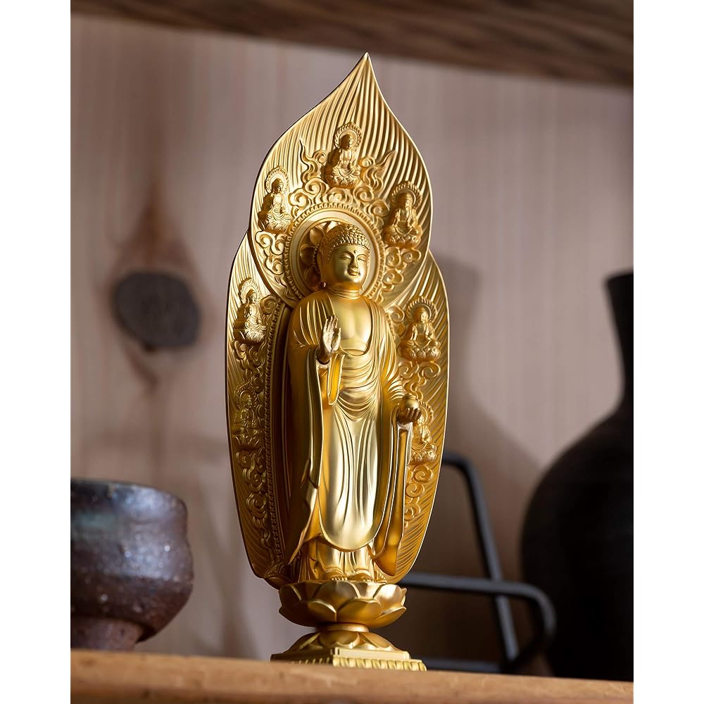 Buddha statue Yakushi Nyorai 17cm (gold plated/24K gold) Buddhist sculptor: Hideun Makita Original model _ "Tendai sect, Shingon sect, Rinzai sect" Takaoka copperware (Yakushi Nyorai)