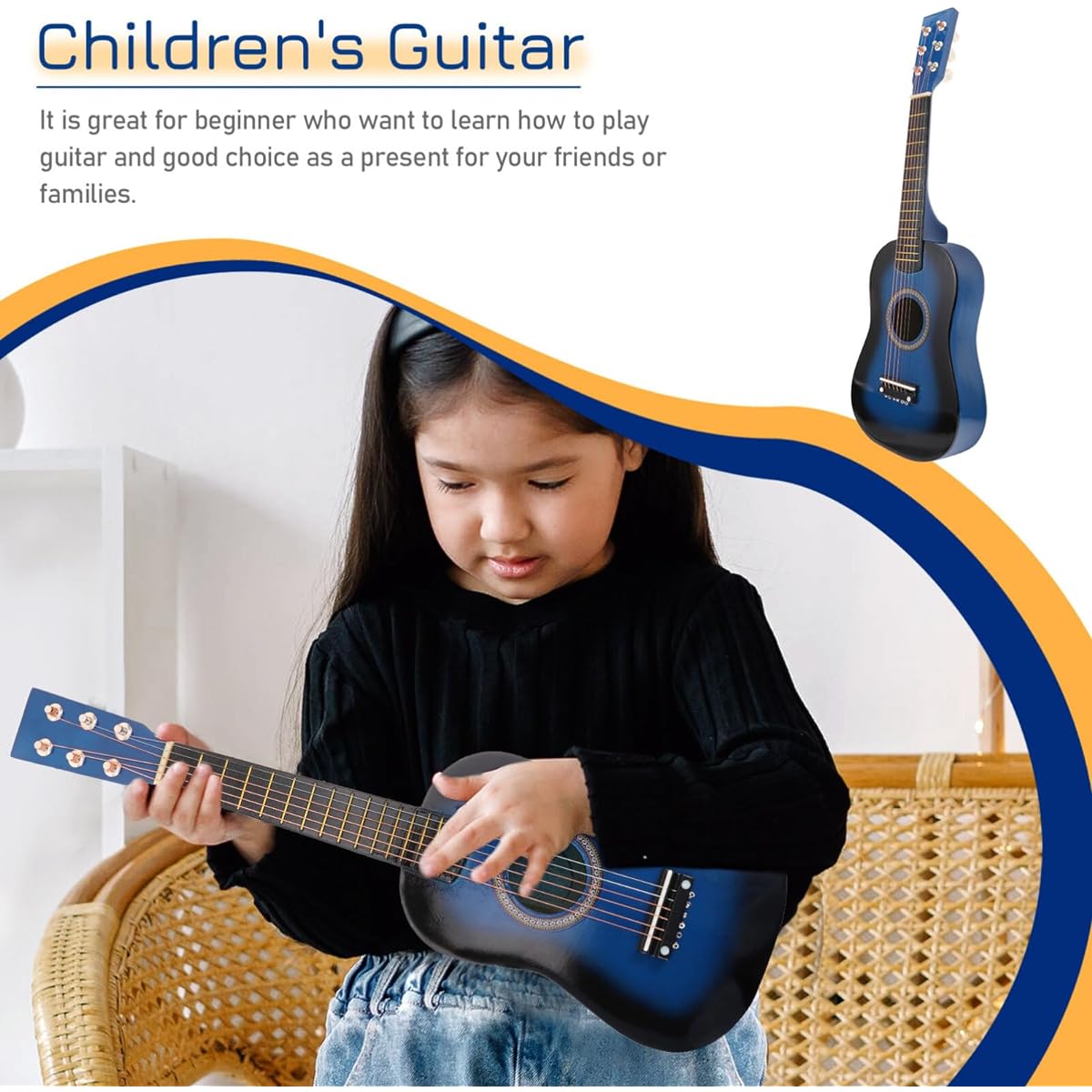 jojofuny 23 Inch Kids Guitar 6 String Small Guitar Beginner Guitar Early Learning Folk Acoustic Guitar Children's Musical Instrument Ages 3+ (Blue)