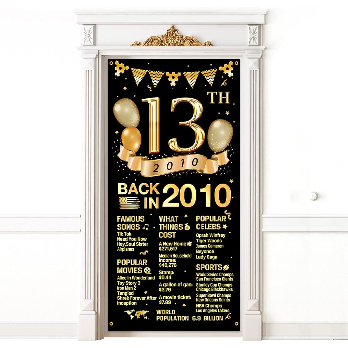 13th Birthday Door Cover Banner Decoration Black Gold Happy 13th Birthday Door Cover Party Supplies Large 13th Birthday Poster Backdrop Sign Decoration