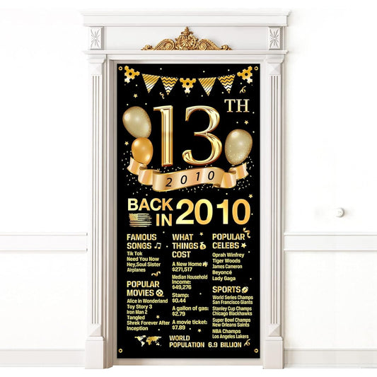 13th Birthday Door Cover Banner Decoration Black Gold Happy 13th Birthday Door Cover Party Supplies Large 13th Birthday Poster Backdrop Sign Decoration