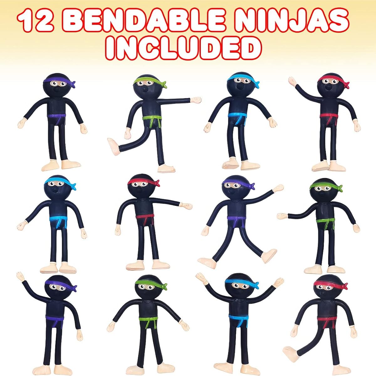 ArtCreativity Bendable Ninja Figures Set of 12 - Bendable Ninja Toys for Kids, Ninja Party Favors for Boys and Girls, Stress Relief Fidget Toys for Kids, Goodie Bag Stuffers, Pinata Fillers