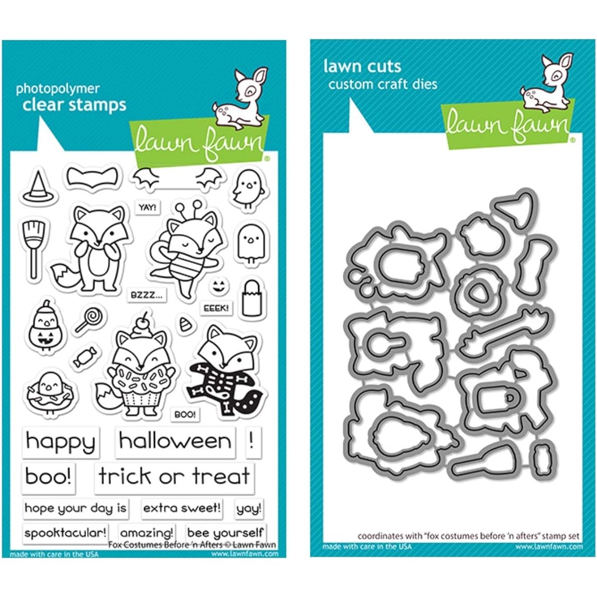 Lawn Fawn Fox Costumes Before n Afters 4x6 Clear Stamp and Coordinating Dies (LF2402, LF2403) 2 Item Set