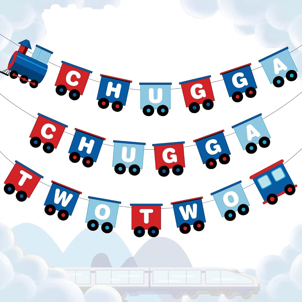 Chugga Chugga Im Two Banner Train Happy Birthday Garland Choo Choo Im Two Party Supplies Railway Birthday Party Decorations Boys Train Theme Second Party Decor