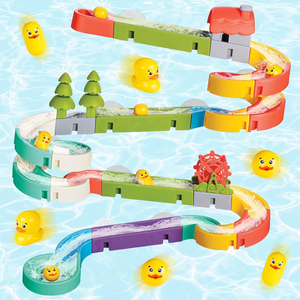 SOCBTNSO Duck Slide Toy Bath Toys for 4-8 Years Old Kids DIY Assembly Kit Bathtub Time Birthday Gift for Toddlers Ages 3+ (51 Pieces)