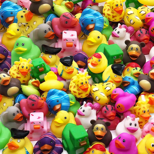 ArtCreativity Rubber Ducks for Kids (100 Pack) 17 Different Designs, Fun Carnival and Christmas Party Supplies, Birthday Party Favors for Boys and Girls