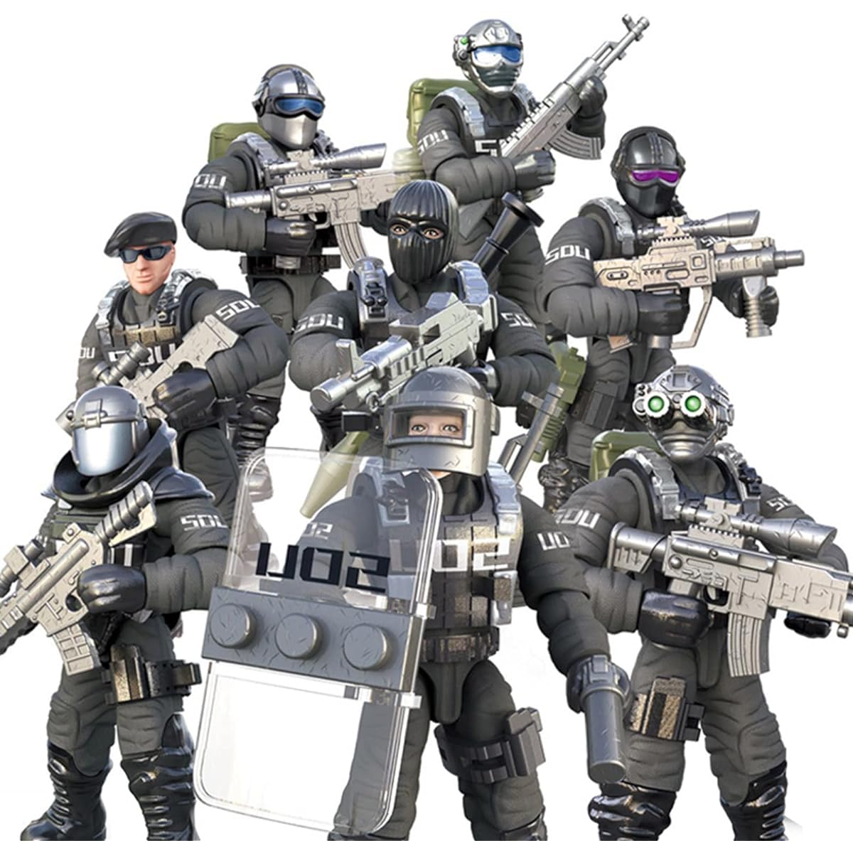 MEIEST SWAT Model Equipment Building Blocks Toys 8 Pieces City Police Action Minifigures with Multiple Military Weapons Accessories Party Favors Set
