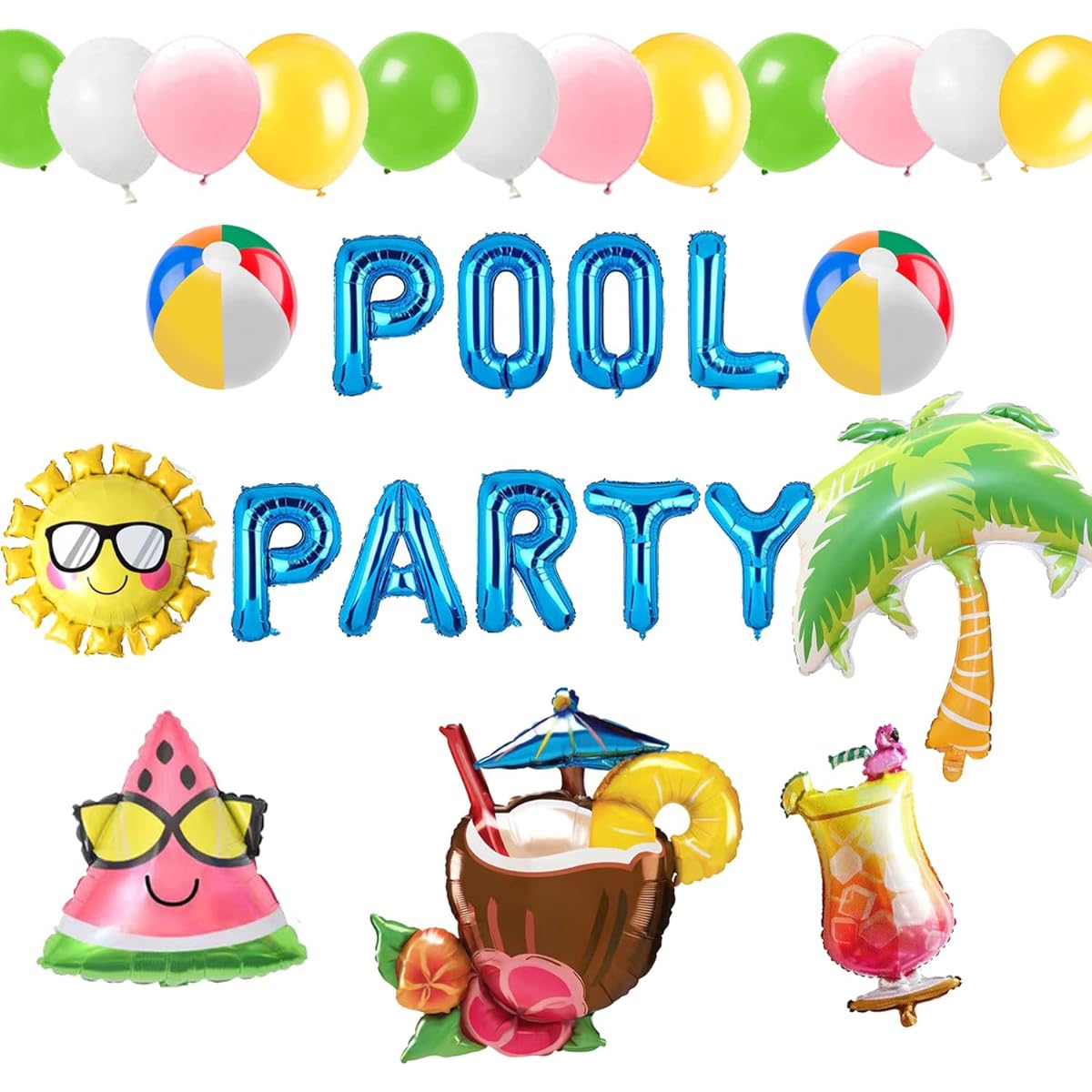 Pool Party Birthday Decorations Pool Party Decorations Kids Birthday Girl Boy Pool Party Bachelorette Party Favors Baby Shower Balloons Summer Beach Balls Swimming Hawaiian Luau Tropical Supplies