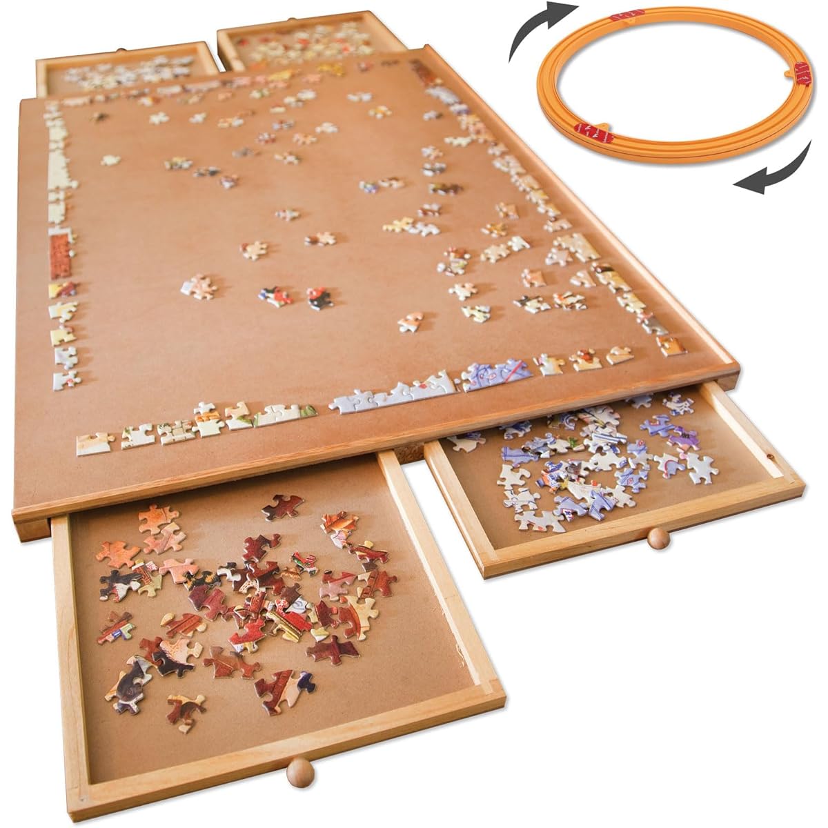 Bits and Pieces - Spinning 1500 Piece Puzzle Board with Drawer - Original Jumbo Wooden Puzzle Plateau with Base Spinner - Tabletop Deluxe Jigsaw Puzzle Organizer Puzzle Storage System