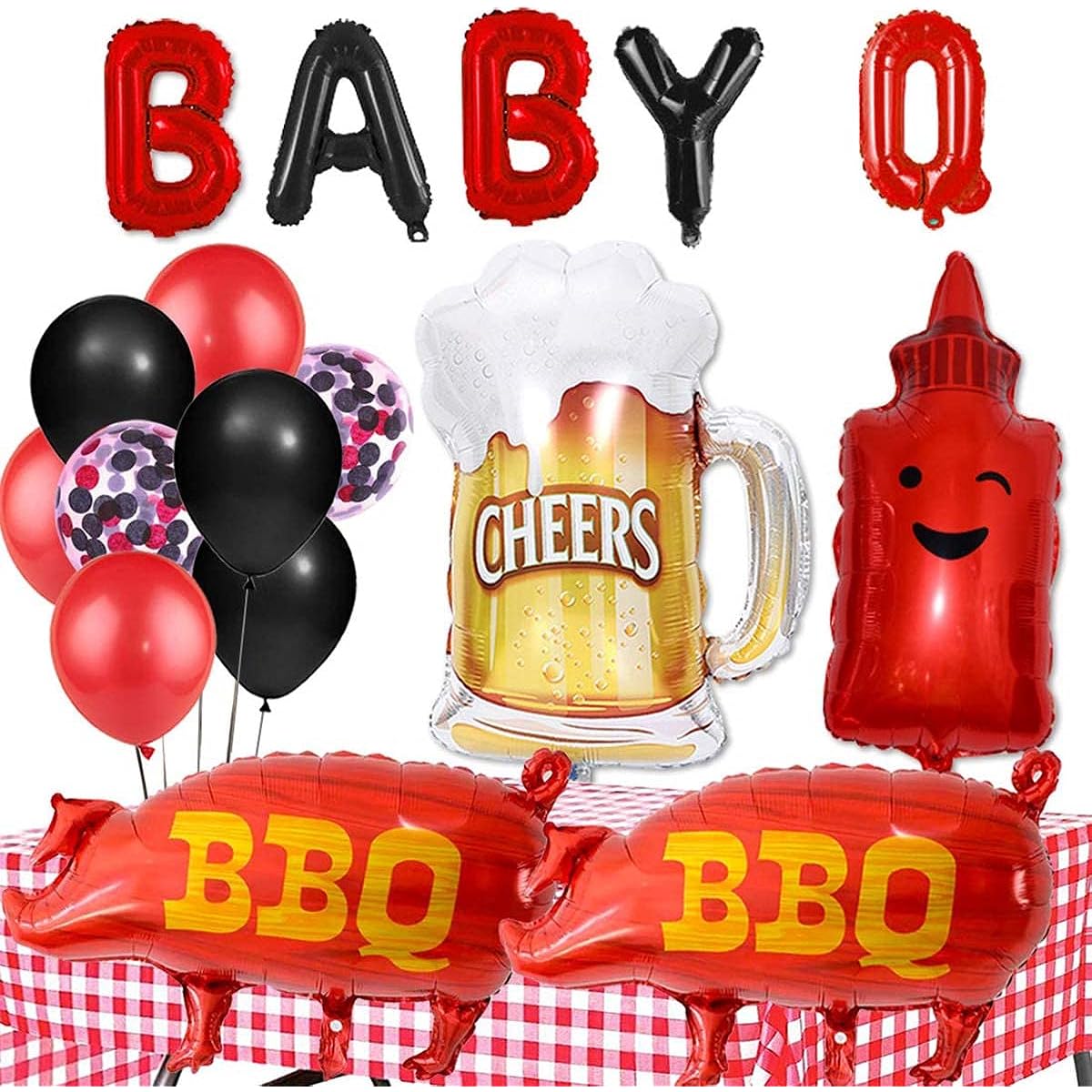 BBQ Baby Shower Party Foil Balloon Decorations Banner Red Checkered Tablecloth Barbecue Gender Reveal Picnic Party Supplies