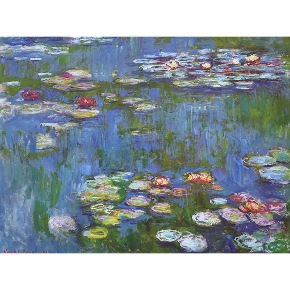 Sunny Town Gallery Painting Framed Claude Monet "Water Lilies" Framed [String and hook included] Selectable sizes (F6 (frame outside size 52 x 42 cm))