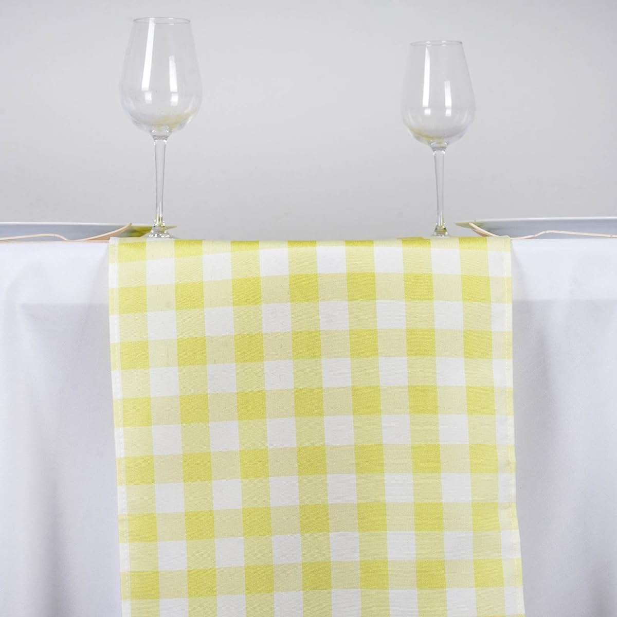 BalsaCircle 14 x 108 Inch Yellow Gingham Table Top Runner - Wedding Party Event Reception Occasion Linen Decoration