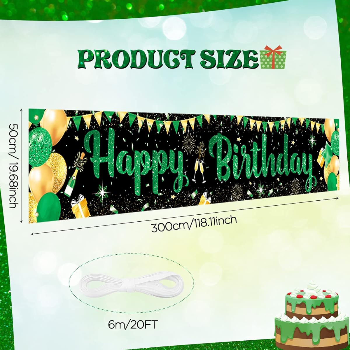 Green Black Gold Happy Birthday Yard Banner
