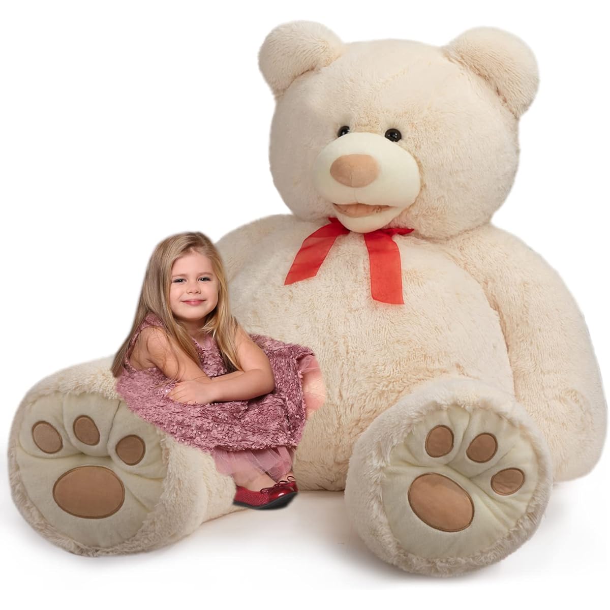 HollyHOME Teddy Bear Plush Toy Giant Teddy Bear Stuffed Toy Teddy Bear Love Big Footprint 5ft Beige