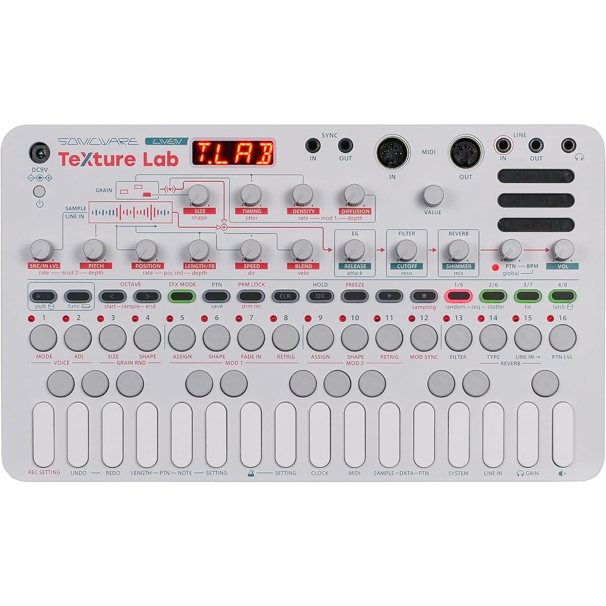 ONICWARE LIVEN Texture Lab [Granular Synthesizer/Effector] 4 voices, equipped with a majestic shimmer reverb that stacks reverberation layers over an octave, 128-step sequencer that can dynamically record each parameter, battery powered, built-in speaker
