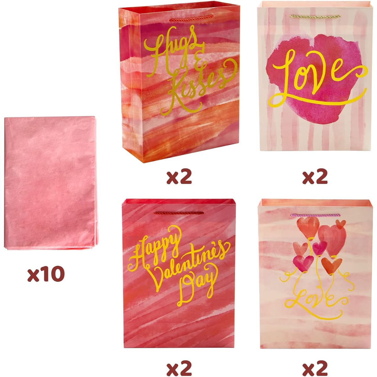 JOYIN Valentine's Day Gift Bags with Tissue Paper, Large Size 10 x 12.8 x 4.4 Inch, 4 Red Theme Designs, Kids Party Favors, Classroom Exchange Prizes, Present Wrapping