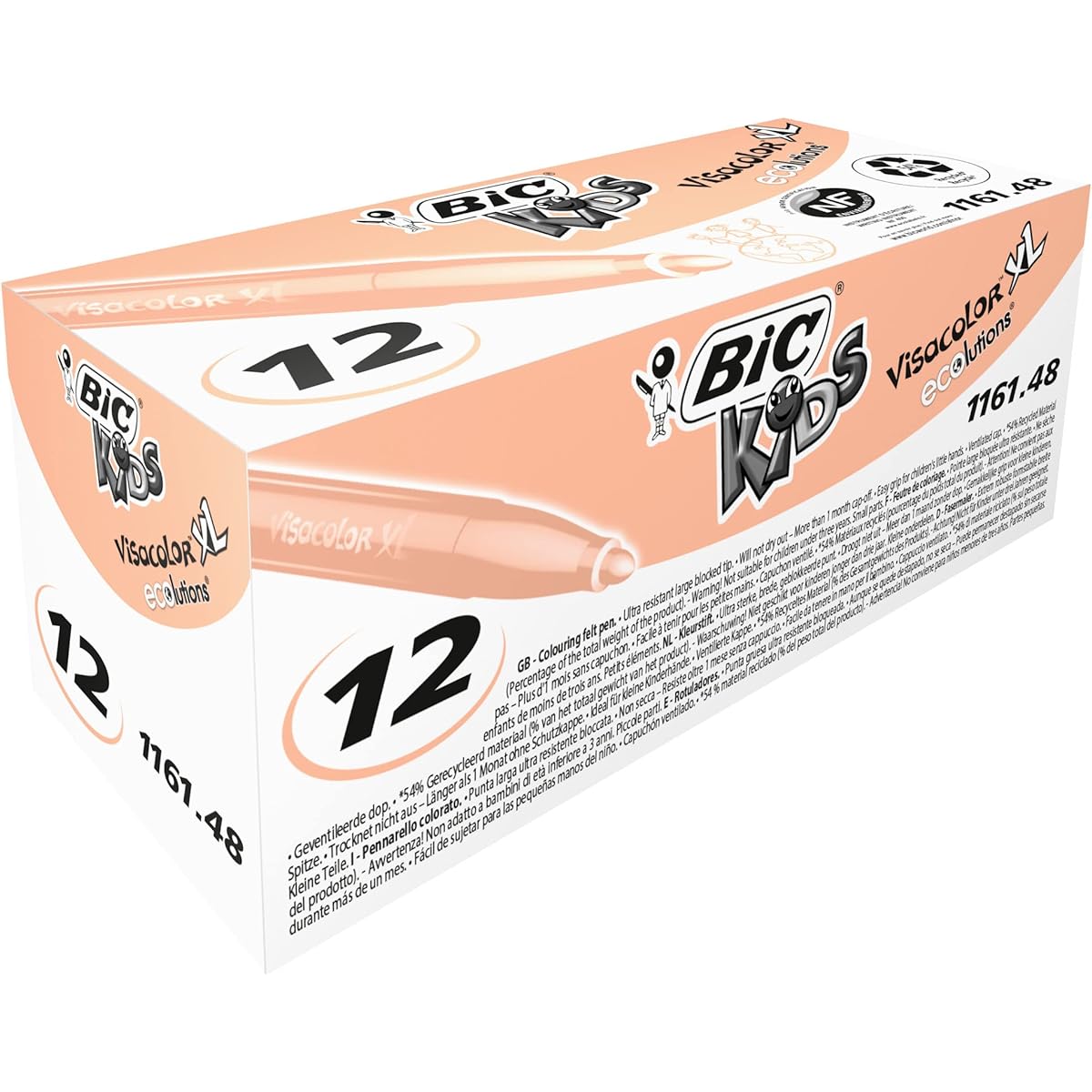 BIC Kids Visacolor XL Ecolutions Pastel Pink Coloring Felt Tip Pens, Box of 12