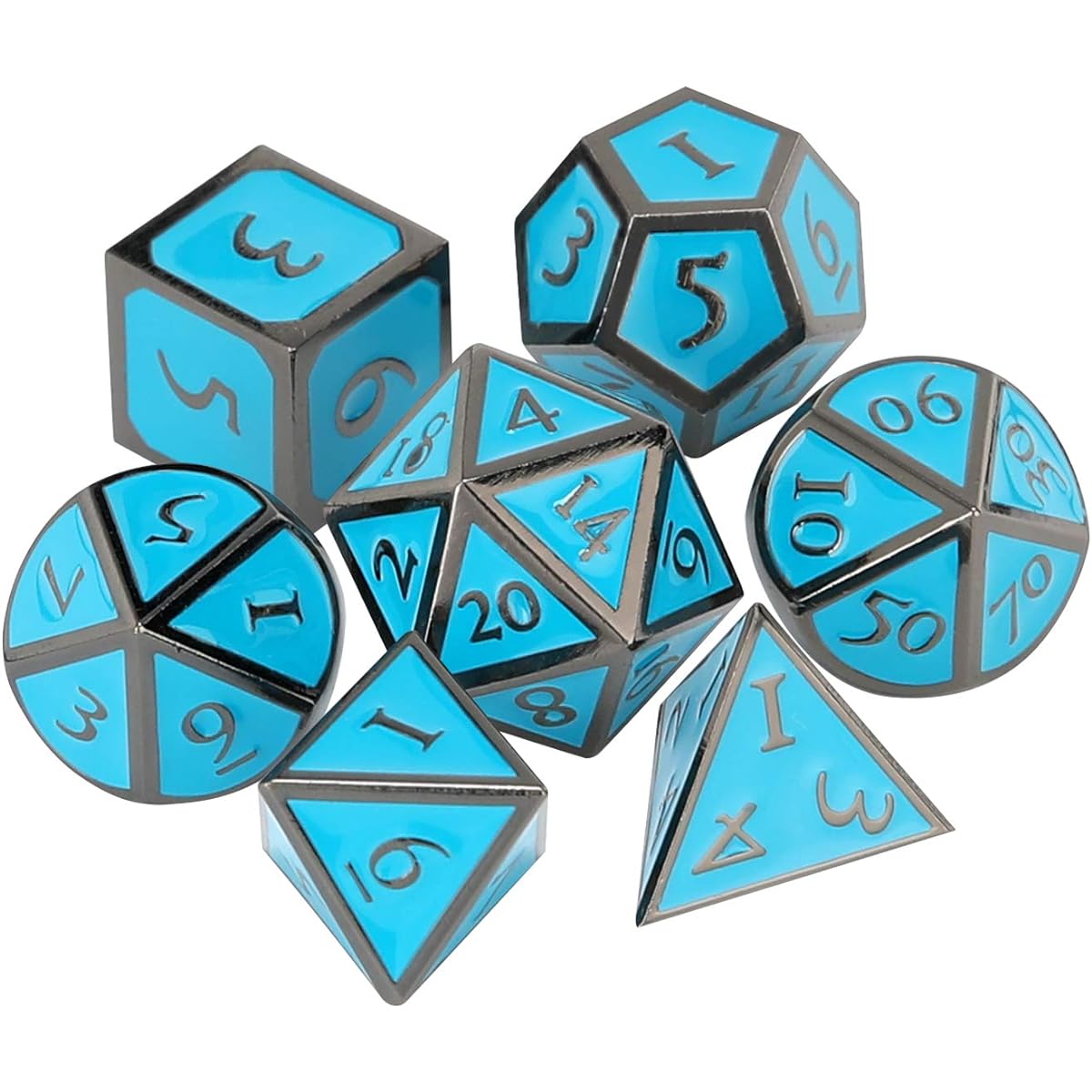 UONUOT 7-Piece DND Metal Dice Set with Black Pouch, D&D Polyhedral Dice, Dungeons & Dragons Role Playing, DND Dice Game, RPGs