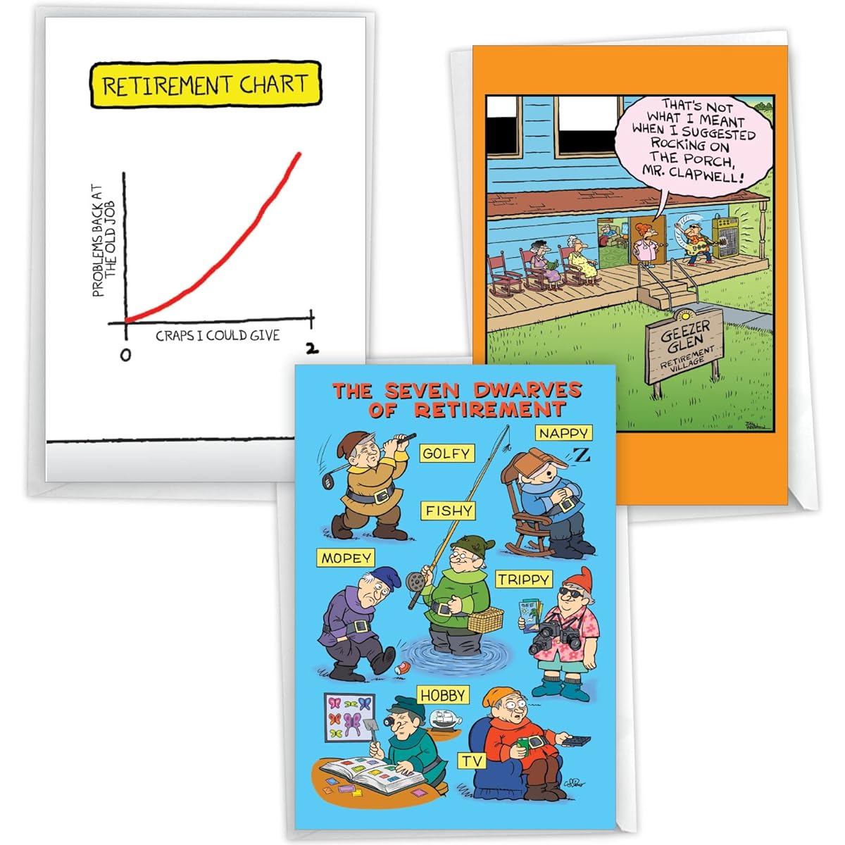 NobleWorks Work No More VC10223RTG-C1x3 Set of 3 Cheerful Retirement Greeting Cards with Envelopes (1 of 3 Designs)