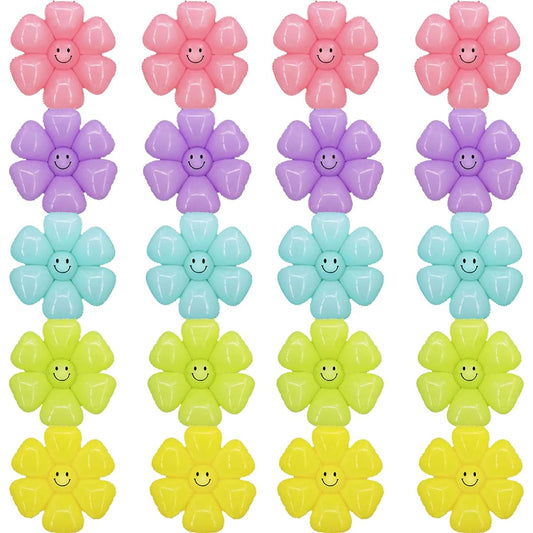 20pcs Colorful Daisy Balloons 19.7inch Groovy Party Decorations Boho Girl White Balloons Daisy Flower Balloons for Birthday/Wedding/Boho Party Decorations 60s Hippie Theme Party Decoration Supplies Big Size