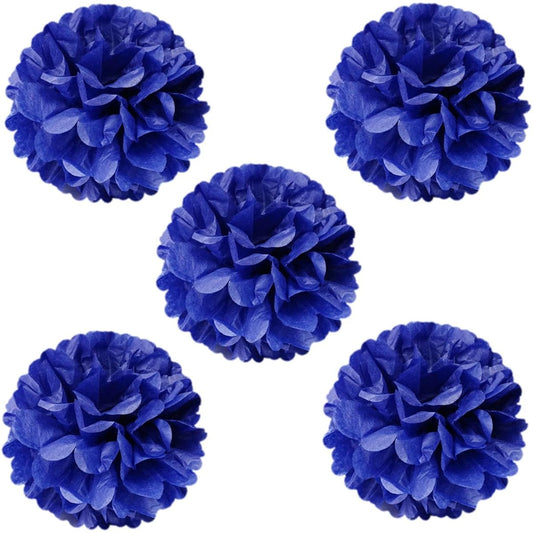 (Navy) - Allydrew 20cm Set of 5 Tissue Pom Poms Party Decorations for Weddings, Birthday Parties Baby Showers and Nursery Decor, Navy