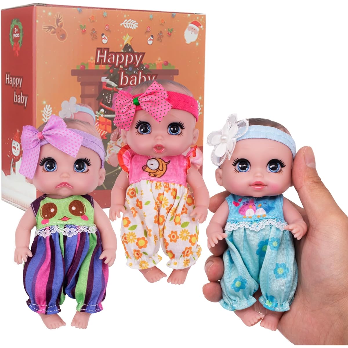 Beem Jun 6" Mini Doll 3 in 1 Reborn Baby Set Tiny Baby Doll All Vinyl with 3 Color Miniature Dolls for Girls 3 Coats 6"