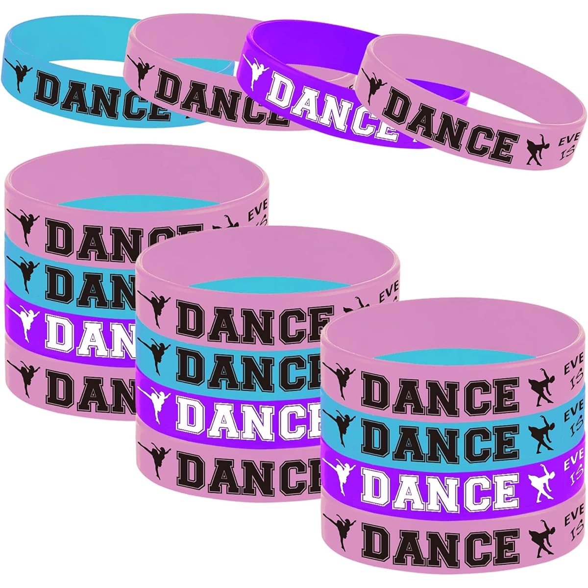 48 Ballet Dance Themed Party Rubber Bracelets for Girls - Dance/Dance Movement Ballerina Baby Shower First 21st Birthday Party Favors Supplies Decorations Goodie Bags Favors Stuffers Silicone Wristbands