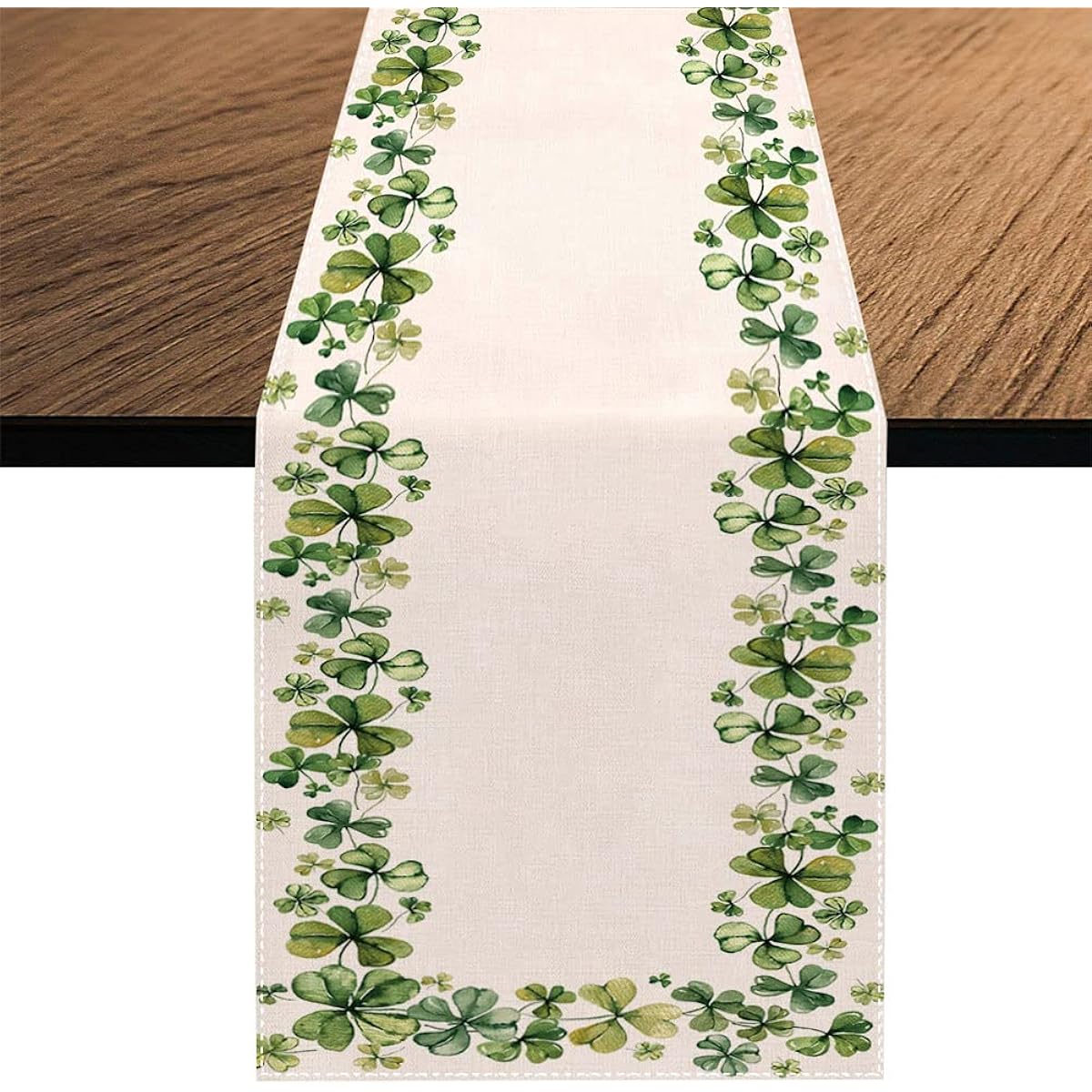 Lucky Clover Shamrock Wreath Table Runner Seasonal St. Patrick's Day Holiday Tablecloth for Kitchen Dining Table Home Party Decor 13 x 70 Inch