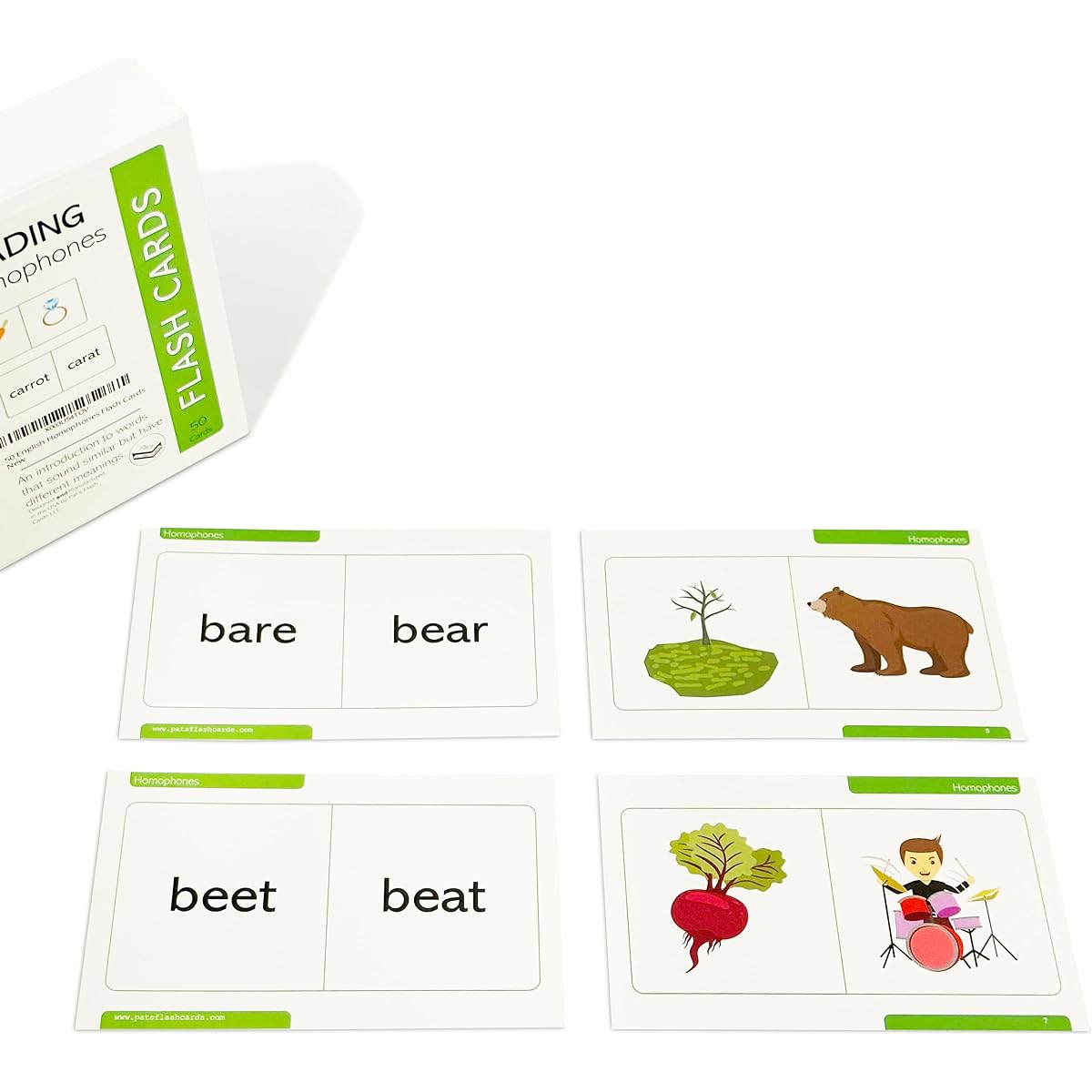 English Homophones Flash Cards 50 Sheets