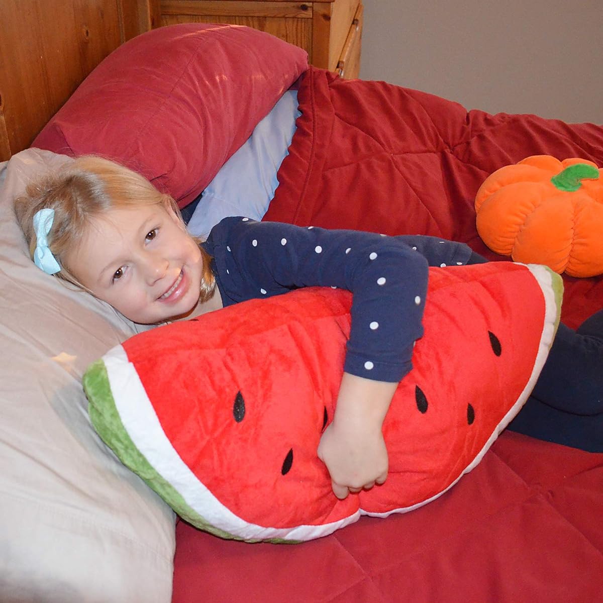 (Semicircular) - Watermelon Pillow Fluffy Stuffed Watermelon Plush Soft Giant Watermelon Slice Toy For Kids Gift 50cm , Semicircular
