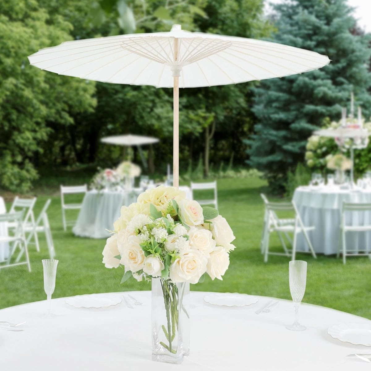 Efavormart 2 Pack | White 32 Inch Parasol Paper/Bamboo Umbrella Wedding Party Favors Table Decor Centerpieces Bridal Shower Supplies Photo Props