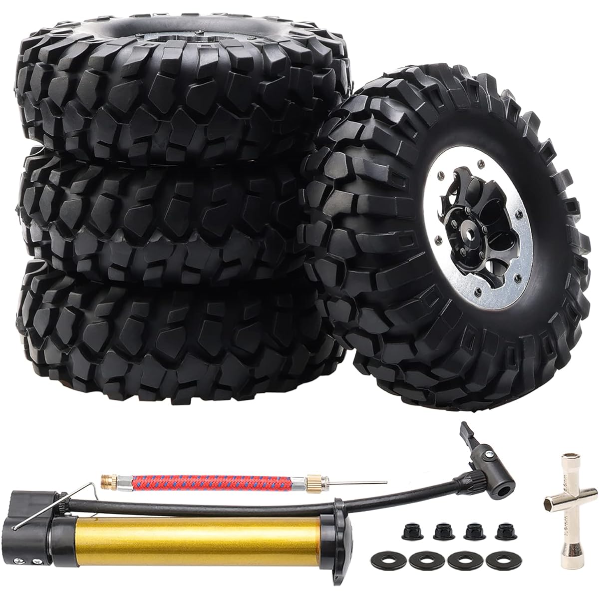 Rchobbytop 4 Pack 1.9" OD 108mm Tires 12mm Drive Hex Wheel Rims for 1/10 RC Rock Crawler Short Course Truck Traxxas Slash 4x4 VXL VKAR Redcat SCX10 CC01 RC4WD D90