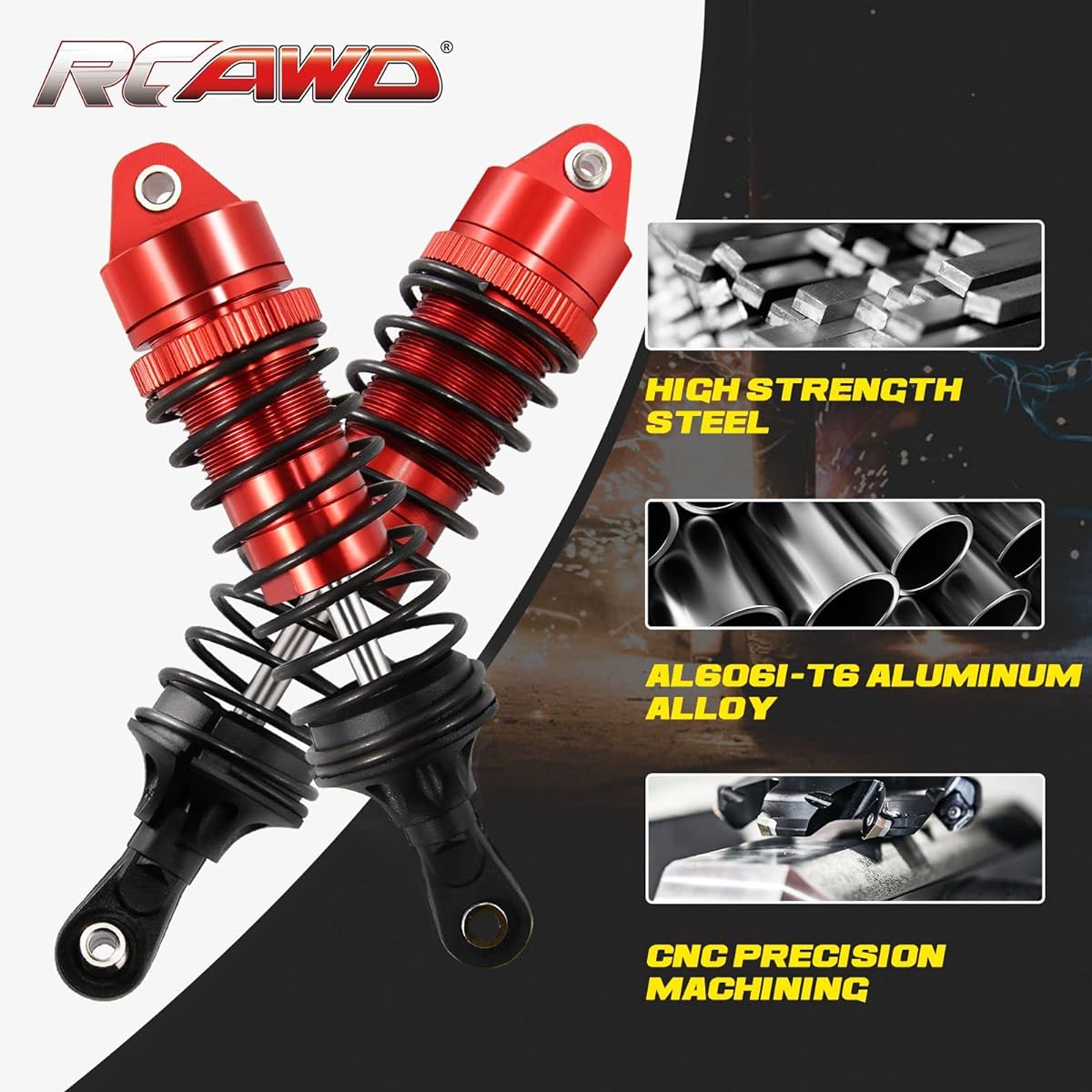 RCAWD RC Shock Absorber for 1/10 Slash Shock Absorber 4pcs Aluminum Assembled Front Rear Shock Absorber Damper 100mm for Stampede/Bandit/Lastora/Nitro Slash 5862 Green