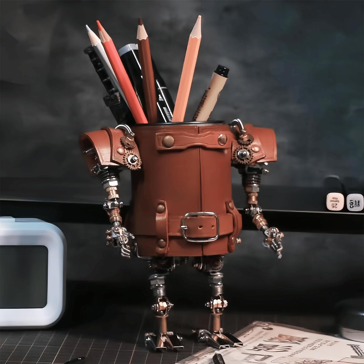 3D Metal Puzzle for Adults, Steampunk Style Pen Holder Metal Model Set, 3D Metal Puzzle Mechanical Pen Holder Building Blocks, DIY Mechanical Model Set, High-end Gifts for Men