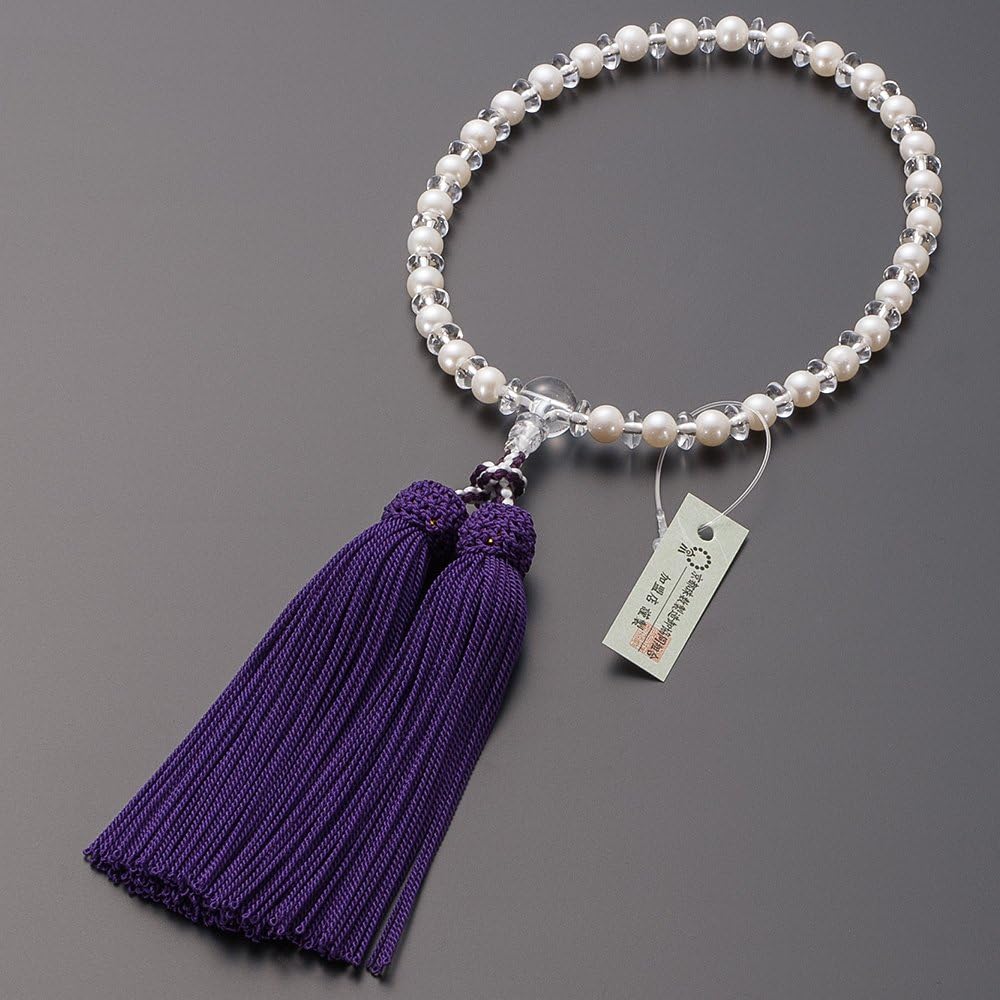 [Buddhist Altar Shop Takita Shoten] Kyoto Prayer Beads for Women, Freshwater Pearls, Genuine Crystal, Mandarin Beads, 6mm Beads, Pure Silk Tassels, Bead Bag Included, Can Be Used by All Sects, Certificate Included