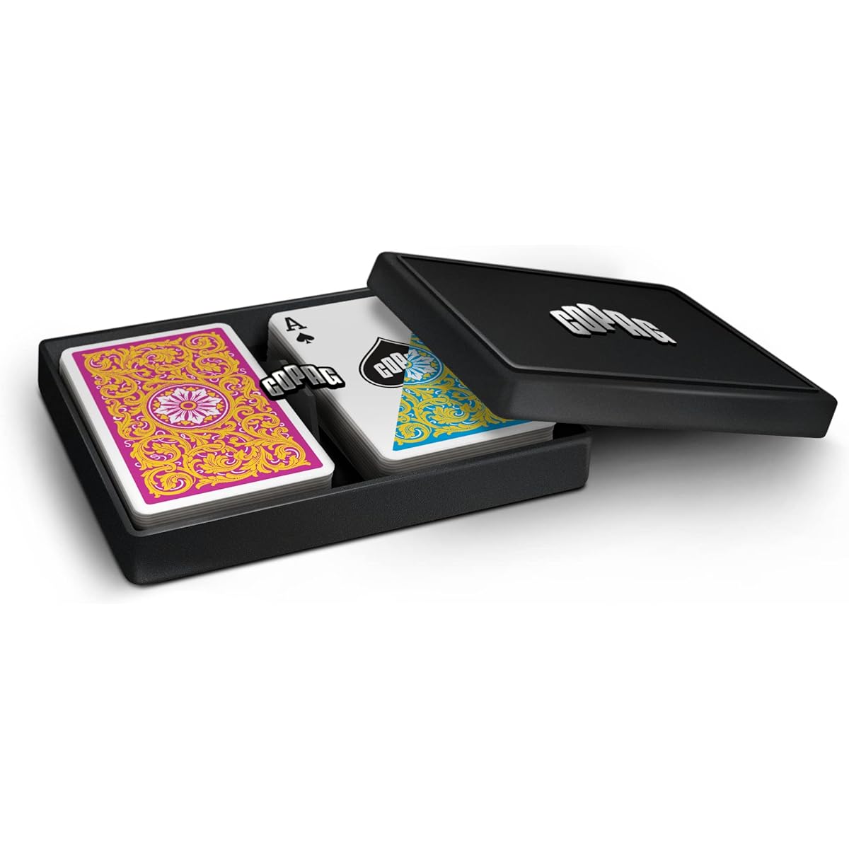 Copag 1546 Neoteric Design 100% Plastic Playing Cards Bridge Size Regular Index Yellow/Pink/Blue Double Deck Set