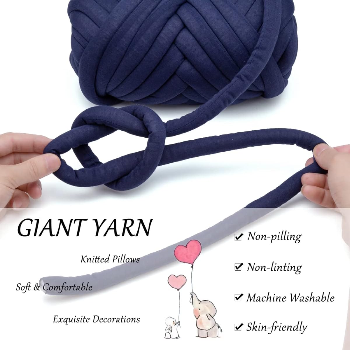 GULAKY Chunky Giant Cotton Tube Yarn Super Soft Thick Handmade DIY Arm Knit Blanket Yarn Merino Wool Alternative Home Decor Navy 8 lbs.