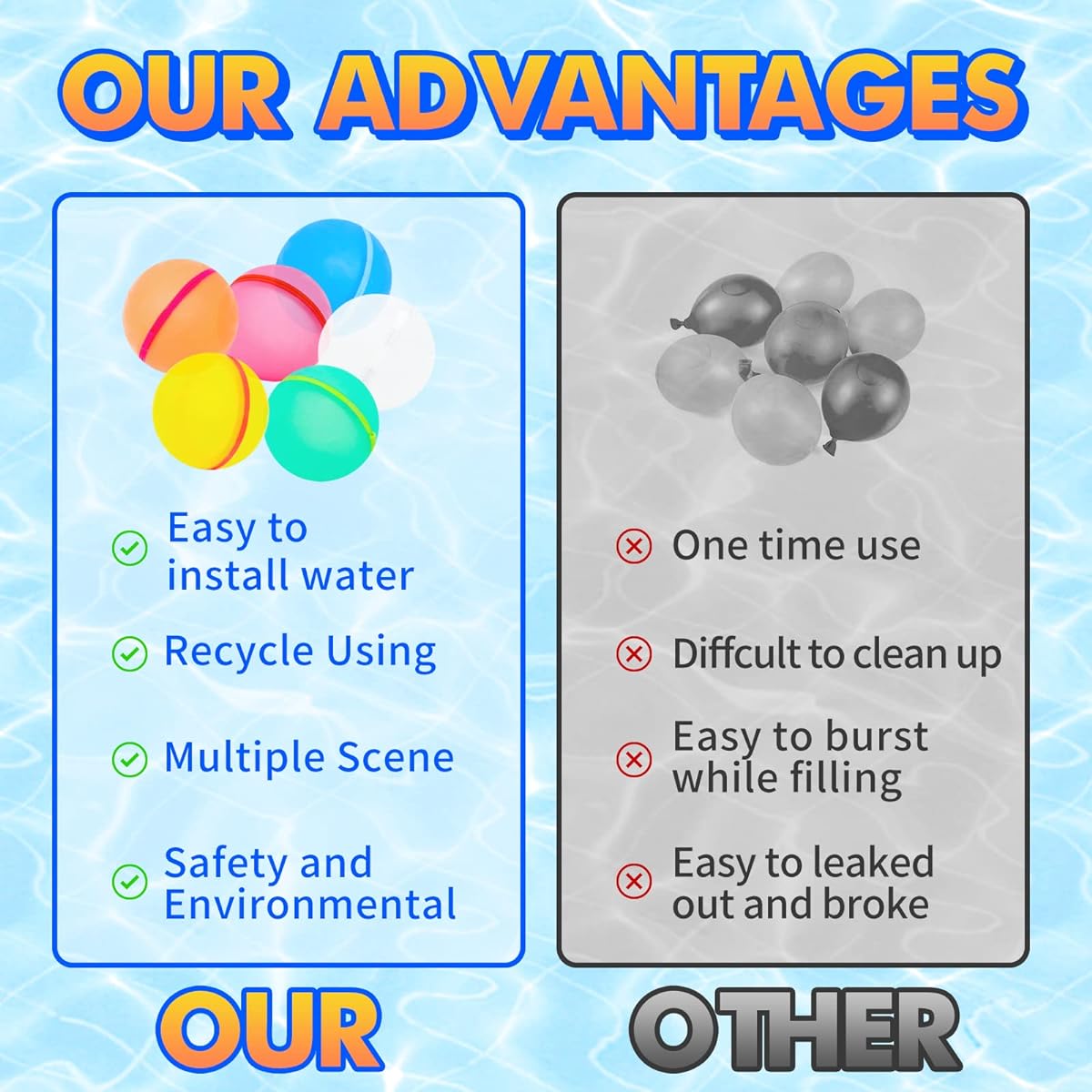 12pcs Reusable Water Balloons Balloons Soft Silicone Quick Fill Balloons Splash Fun for Outdoor Backyard Summer Party Easy Quick Fun Water Fight Game Swimming Pool Summer Party Gifts for Pool