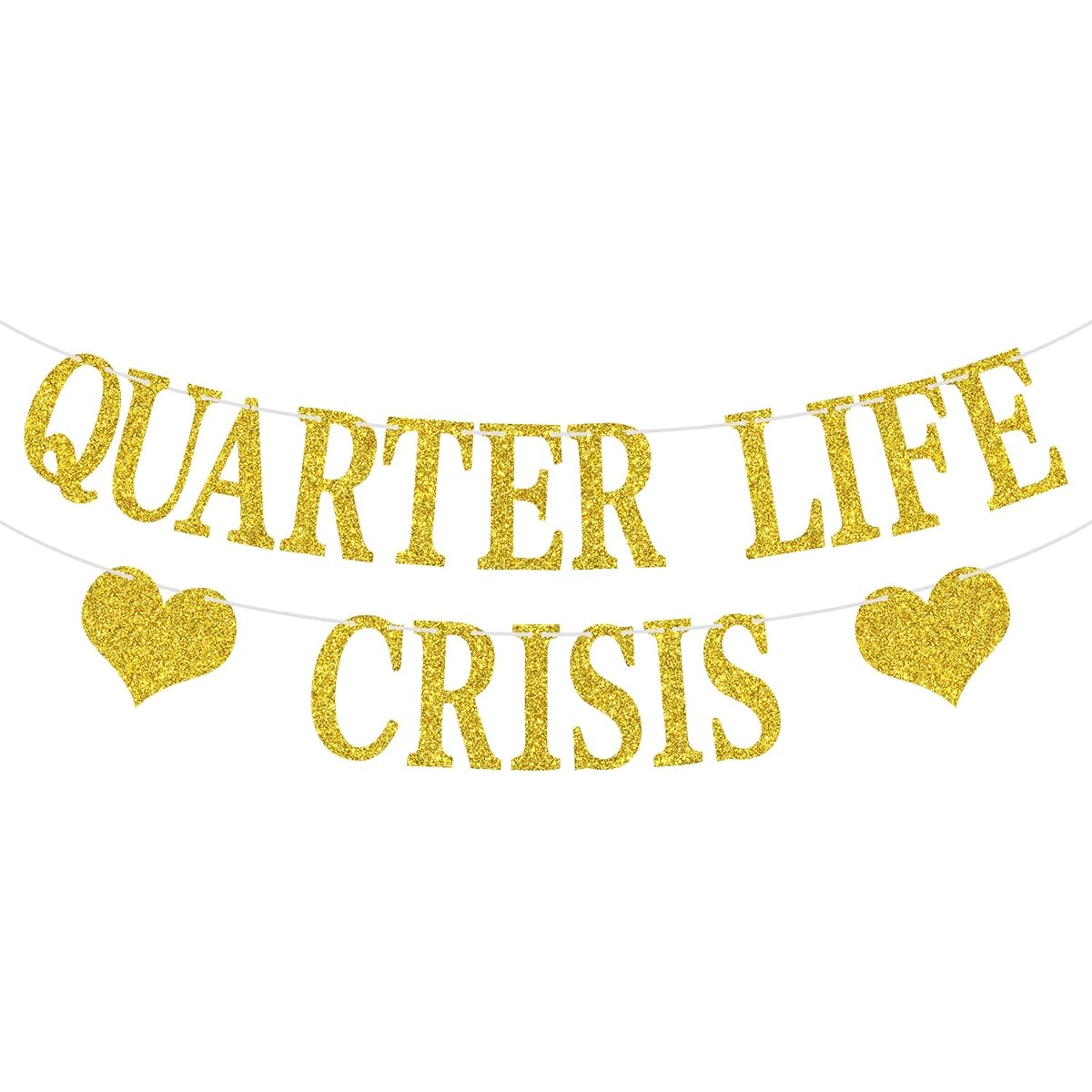 Quarter Life Crisis Banner, Fun Birthday Bunting Banner, Happy 25th/30th Birthday Party Decorations Supplies, Birthday Party Backdrop, Gold Glitter