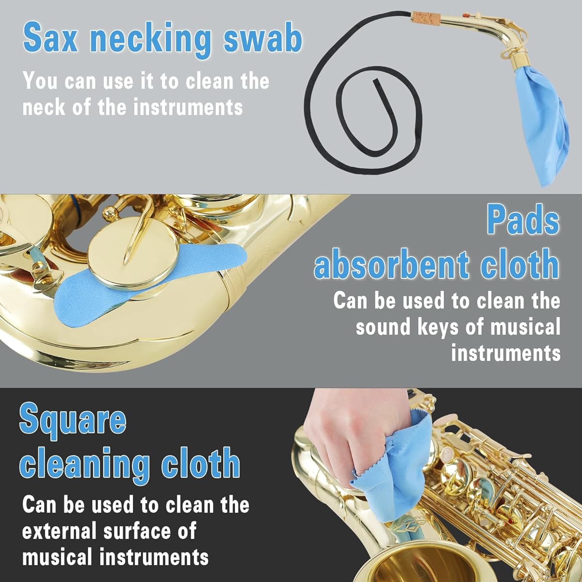 EastRock Saxophone Cleaning Kit Tool with Reed Case Slam Rest Mouthpiece Brush Mini Screwdriver Nylon Strap Cleaning Cloth 9 in 1