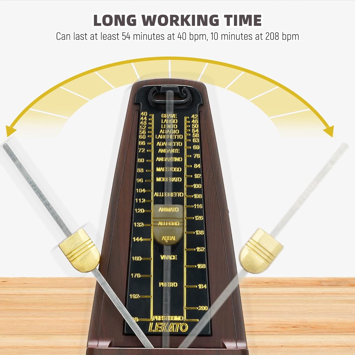 LEKATO Mechanical Metronome - Accurate Track Beat & Tempo for Piano/Guitar/Ukulele/Violin, Loud Volume, Wood Grain Finish, For Musicians