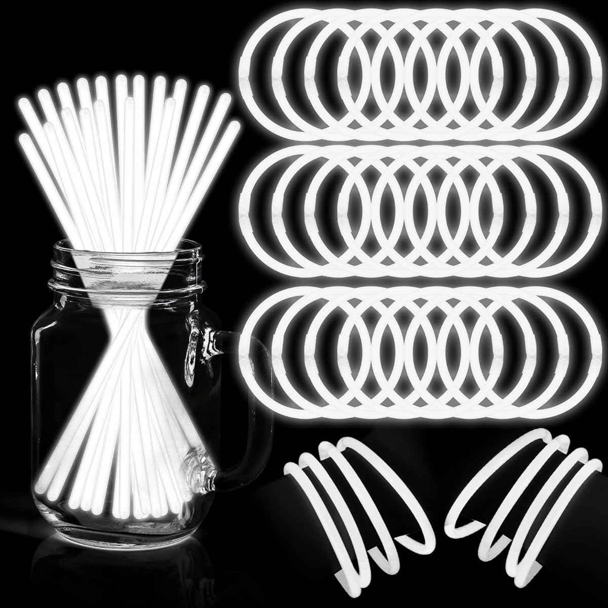 Honoson Glow Sticks Bulk Party Favors 8 Inch Glow Sticks Bracelets and Necklaces with Connectors Glow in the Dark Sticks Light Up Party Favors Glow Sticks Party Decorations (White 400 Pieces)