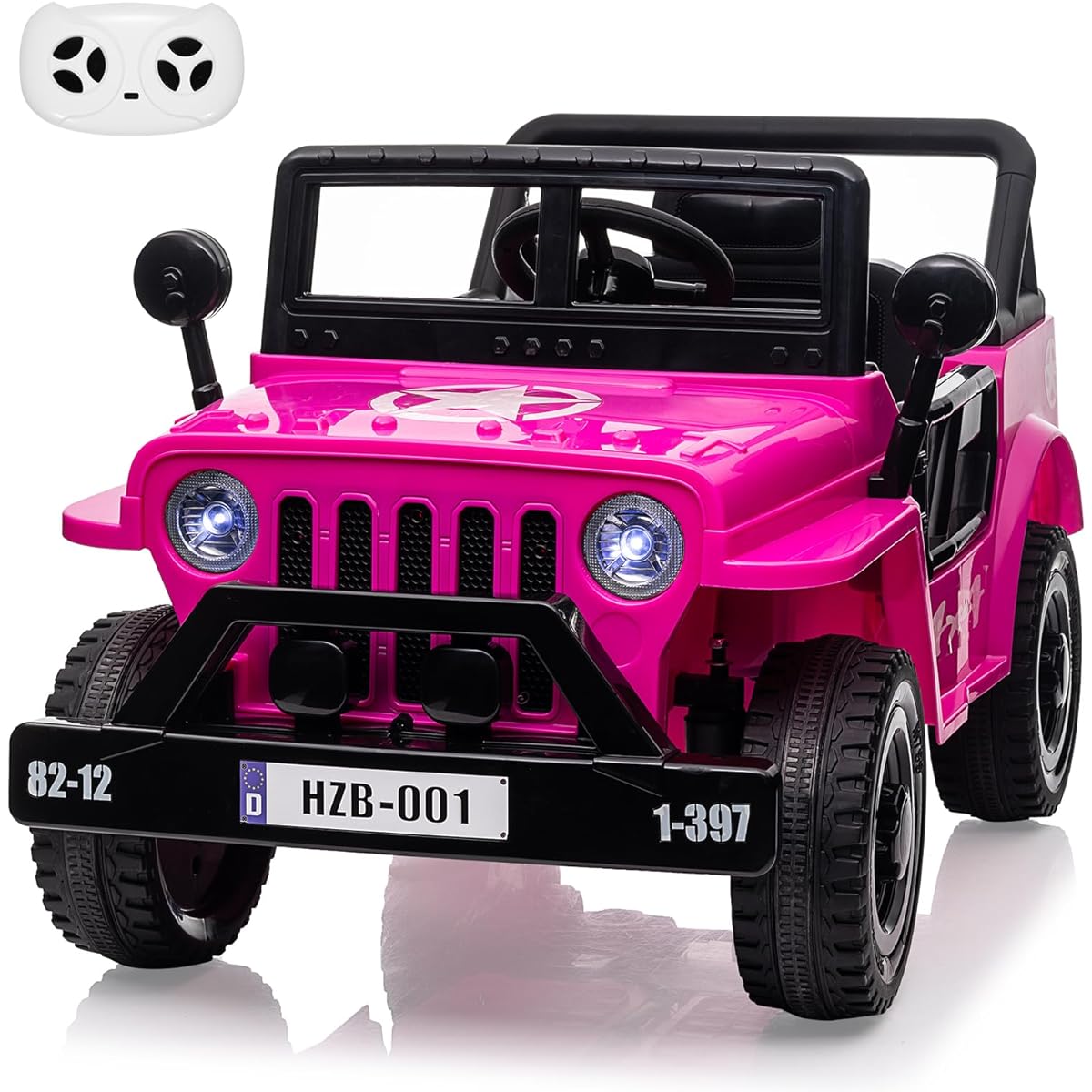 Track Car 12V Electric Ride with Remote Control MP3 LED Light Suspension System Double Door Safety Belt for Kids 3-8 Years Old