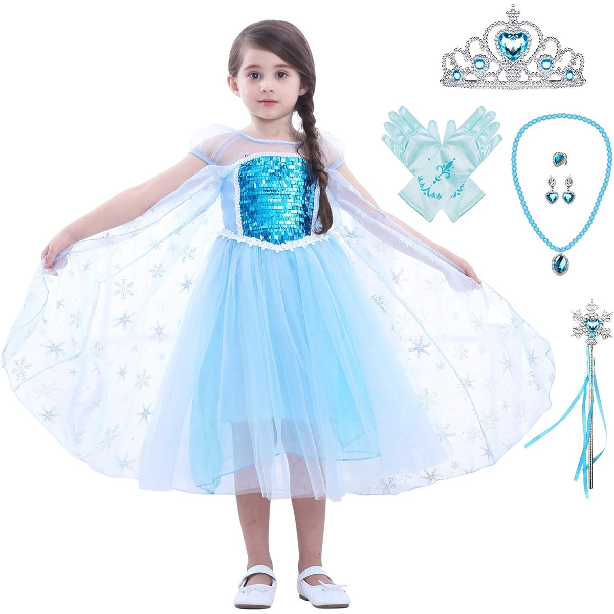 Lito Angels Girls Princess Dress Up Costume Snow Queen Dress Halloween Christmas Costume with Accessories