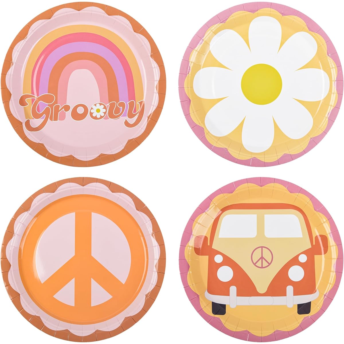 AimFun 48 Pieces Groovy Party Plates Retro Hippie Boho Paper Plates 60's 70's Party Decorations 9 Inch Daisy Flower Peace Round Disposable Plates Birthday Baby Shower Wedding Bridal Tableware